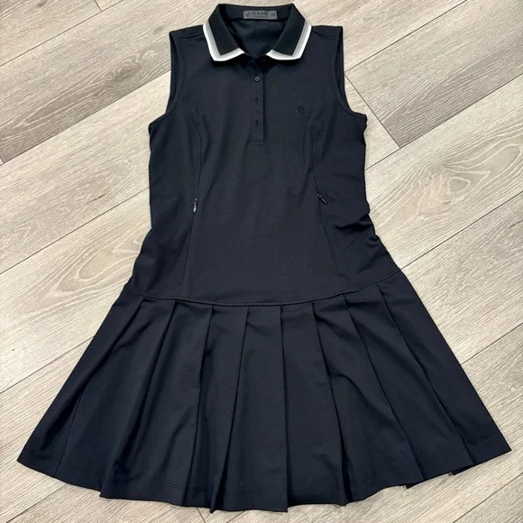 G/FORE Black Pique Sleeveless Pleated Polo Dress Size XS - Picture 2 of 9